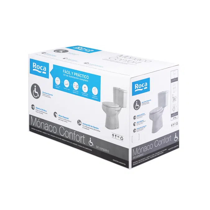 Monaco Confort - Kit (Vitreous china WC with vertical outlet for reduced movility + Dual flush 6/3L WC cistern complete + Seat & Cover + Kit fixation set)