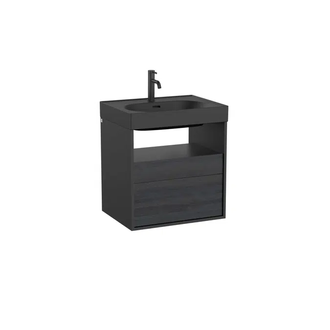 Meridian Base unit with two drawers and open shelf for basin