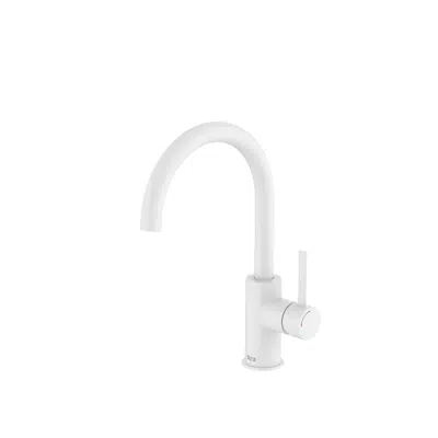 画像 Ona Basin mixer with lateral handle, smooth body, click-clack waste and flexible supply hoses. Cold Start. L-Size