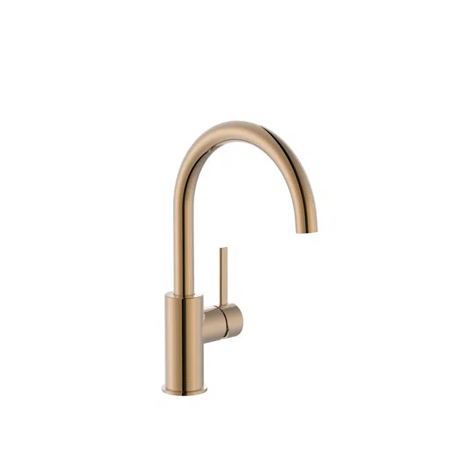 Ona Basin mixer with lateral handle, smooth body, click-clack waste and flexible supply hoses. Cold Start. L-Size