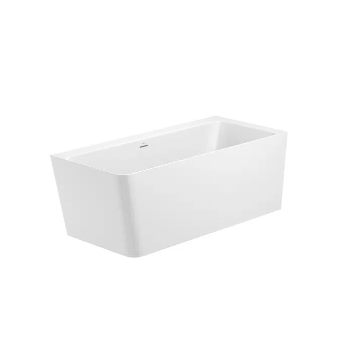 ONA Asymmetric right corner bathtub with panels. Made of Stonex. Includes click-clack drain, trap and integrated overflow.