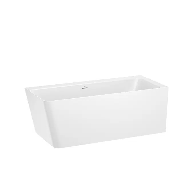 ONA Asymmetric right corner bathtub with panels. Made of Stonex. Includes click-clack drain, trap and integrated overflow.