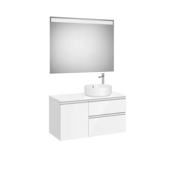 The Gap Pack (base unit with two drawers and one door for over countertop basin on the right and Eidos LED mirror)