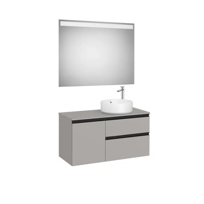 The Gap Pack (base unit with two drawers and one door for over countertop basin on the right and Eidos LED mirror)