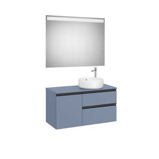 The Gap Pack (base unit with two drawers and one door for over countertop basin on the right and Eidos LED mirror)