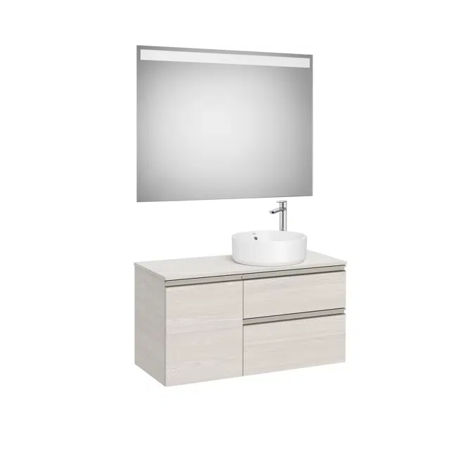 The Gap Pack (base unit with two drawers and one door for over countertop basin on the right and Eidos LED mirror)