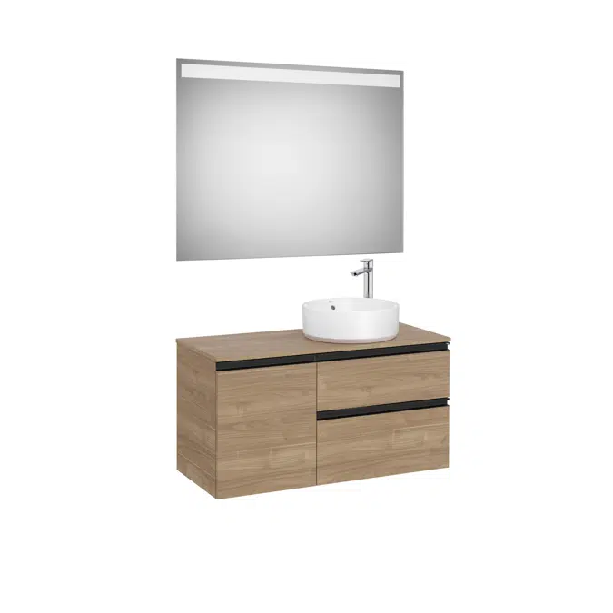 The Gap Pack (base unit with two drawers and one door for over countertop basin on the right and Eidos LED mirror)