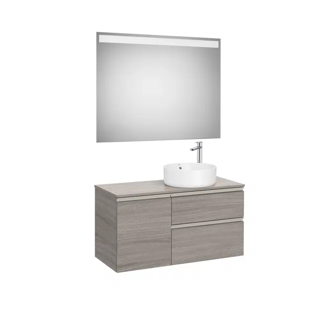 The Gap Pack (base unit with two drawers and one door for over countertop basin on the right and Eidos LED mirror)