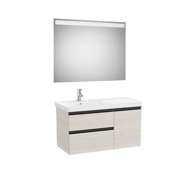 DOMI Pack 1000 left hand basin (base unit w/ two drawers, one door, basin and LED mirror)