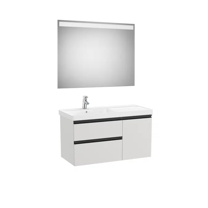 DOMI Pack 1000 left hand basin (base unit w/ two drawers, one door, basin and LED mirror)