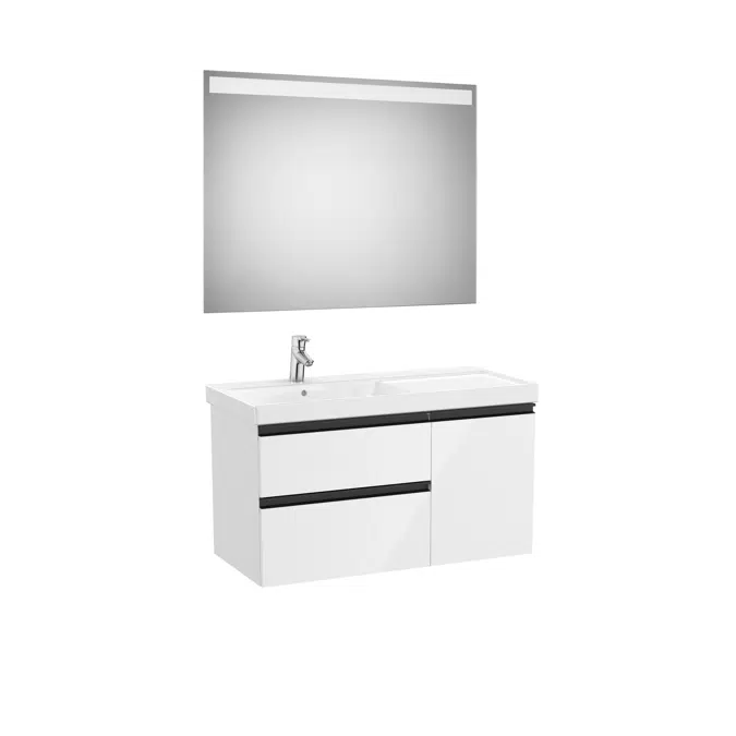 DOMI Pack 1000 left hand basin (base unit w/ two drawers, one door, basin and LED mirror)