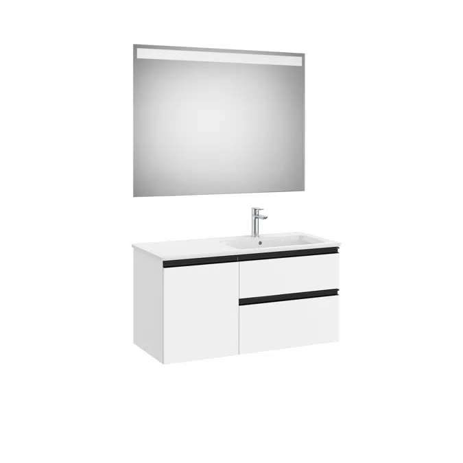The Gap Pack (base unit with two drawers, one door, slim basin on the right and Eidos LED mirror)