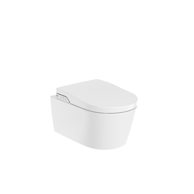 IN-WASH® with In-tank - Vitreous china Rimless wall-hung smart toilet with integrated tank. Seat and cover included. Needs power supply.