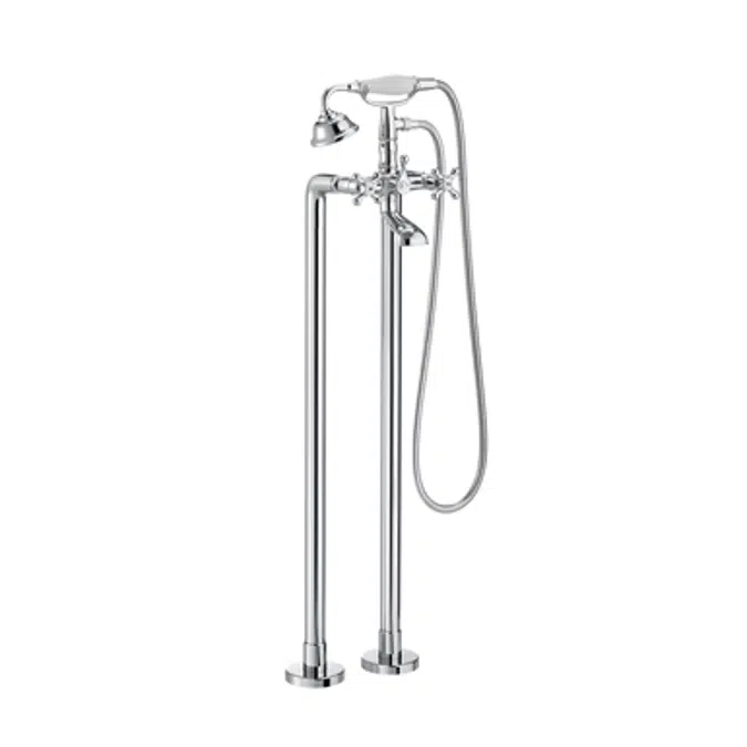 CARMEN Floorstanding bath-shower mixer with manual diverter, handshower, 1.50 m flexible shower hose and floor pillar leg
