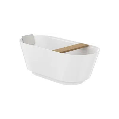 Image for Stonex® oval bathtub with click-clack waste, trap and integrated overflow and wooden tray