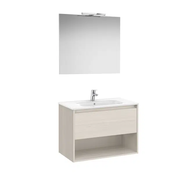 Tenor  Pack - base unit with one drawer, bottom shelf, basin, mirror and LED spotlight