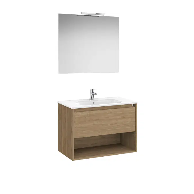 Tenor  Pack - base unit with one drawer, bottom shelf, basin, mirror and LED spotlight