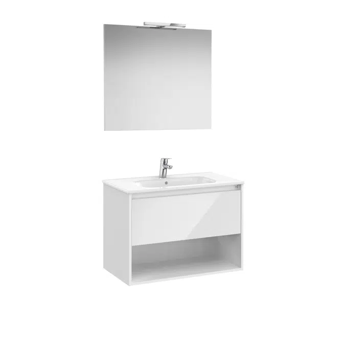 Tenor  Pack - base unit with one drawer, bottom shelf, basin, mirror and LED spotlight