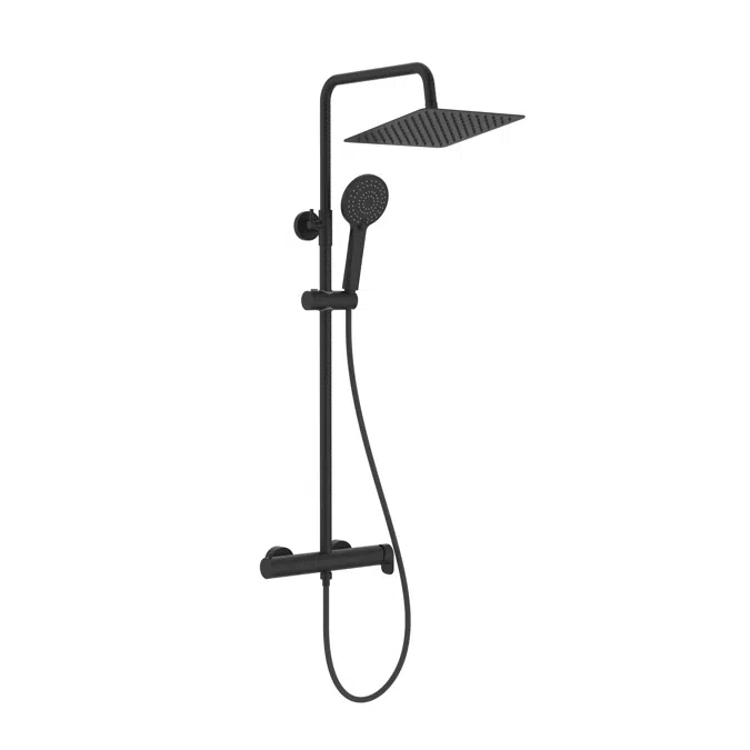 Vega Plus Square Single-lever shower column adjustable in height. Shower-head 250 x 250 mm, 1.50 m metallic flexible hose and Stella 100/3F hand-shower