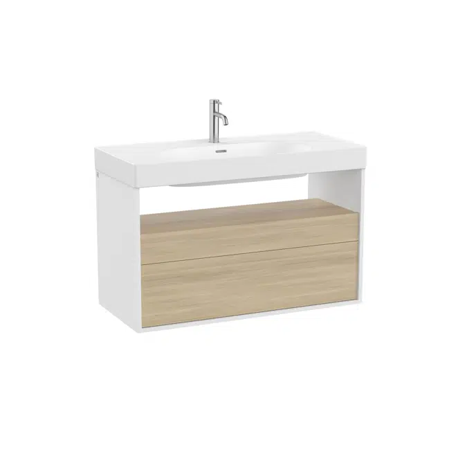 Meridian Base unit with two drawers and open shelf for basin
