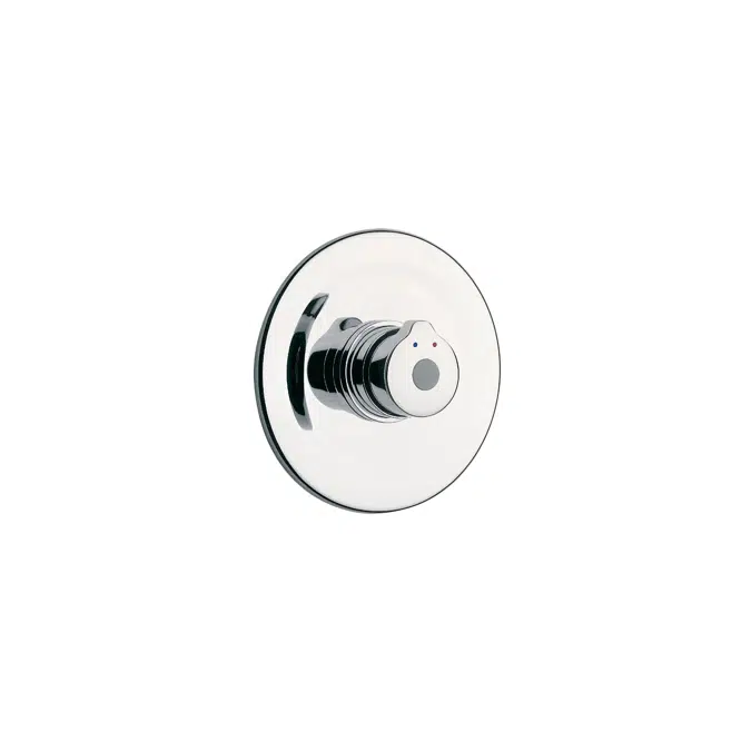 Avant Self-closing built-in shower faucet with round wall plate. Push-button with temperature regulation integrated (red-blue)