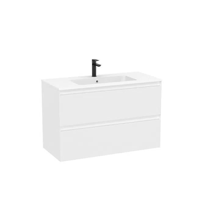 Tenue Unik - Base unit with two drawers and ceramic basin in matt white finish