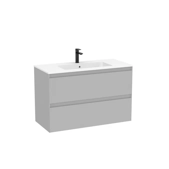 Tenue Unik - Base unit with two drawers and ceramic basin in matt white finish