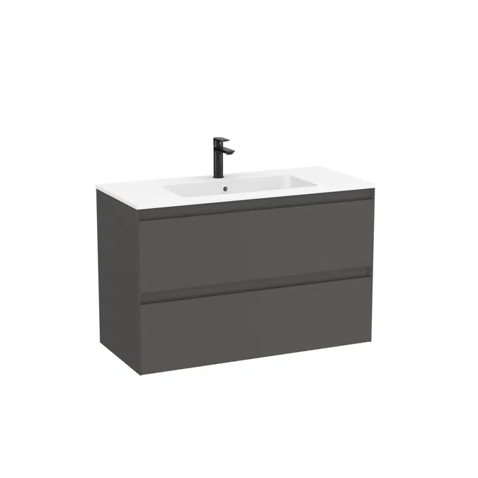 Tenue Unik - Base unit with two drawers and ceramic basin in matt white finish