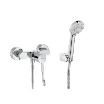 afbeelding voor Victoria Pro Wall-mounted shower mixer with hand-shower, 1.70 m flexible hose and swivel wall bracket. Handle for people with reduced mobility