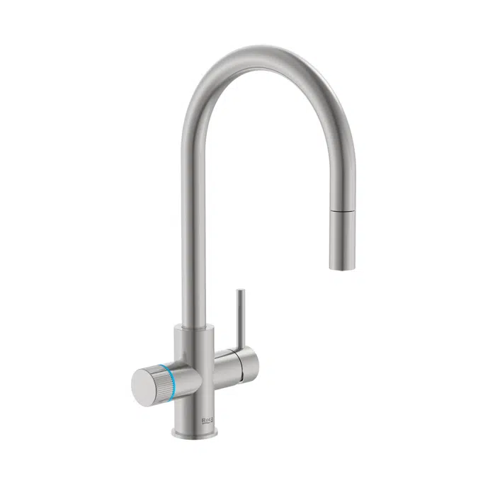 Aquafy - Kitchen sink mixer with  2 ways for filtered water and tap water, retractable swivel spout, rinse spray function and flexible supply hoses. Cold Start