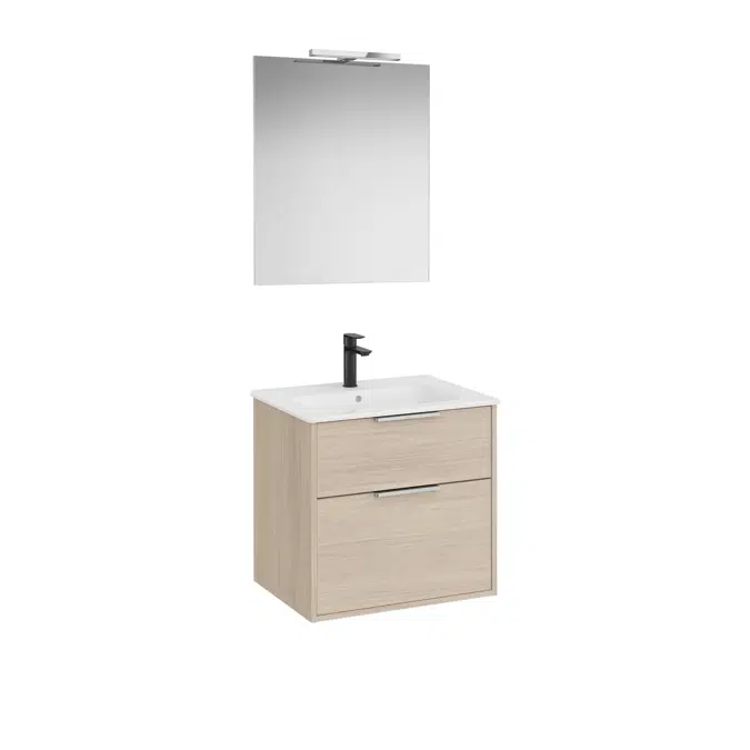 Optica Pack - Base unit with two drawers , ceramic basin, mirror and LED spotlight