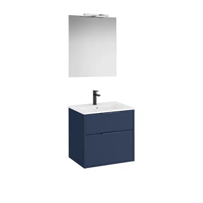 Optica Pack - Base unit with two drawers , ceramic basin, mirror and LED spotlight