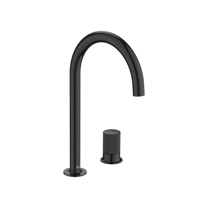 Nu  Basin mixer smooth body, deck-mounted and lateral handle - 2 holes - and Stripes handle  L-SIZE