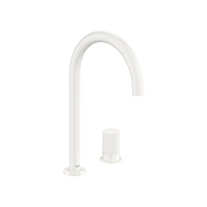 Nu  Basin mixer smooth body, deck-mounted and lateral handle - 2 holes - and Stripes handle  L-SIZE