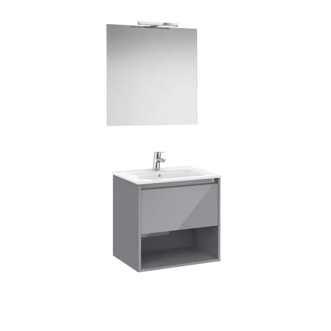 Tenor  Pack - base unit with one drawer, bottom shelf, basin, mirror and LED spotlight