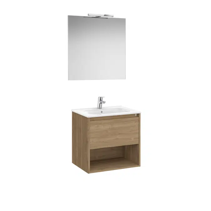 Tenor  Pack - base unit with one drawer, bottom shelf, basin, mirror and LED spotlight