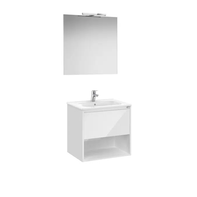 Tenor  Pack - base unit with one drawer, bottom shelf, basin, mirror and LED spotlight