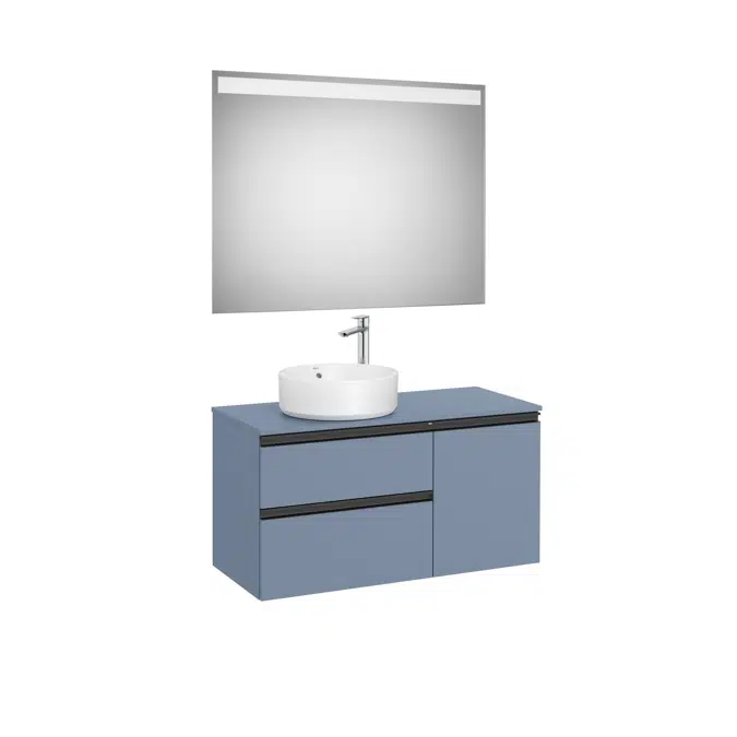 The Gap Pack (base unit with two drawers and one door for over countertop basin on the left and Eidos LED mirror)