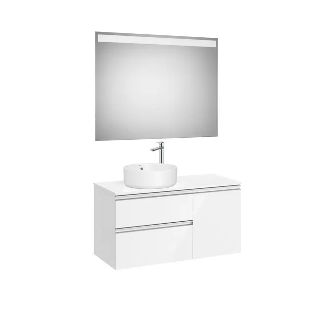 The Gap Pack (base unit with two drawers and one door for over countertop basin on the left and Eidos LED mirror)