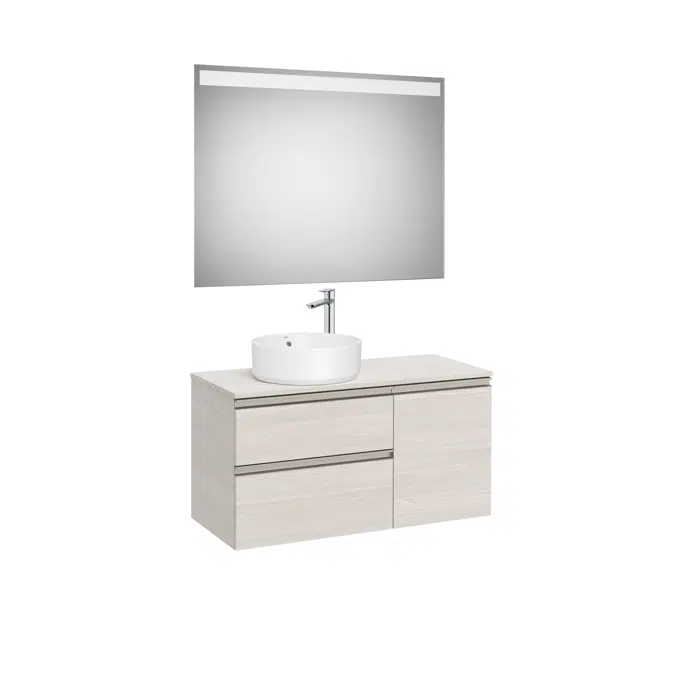 The Gap Pack (base unit with two drawers and one door for over countertop basin on the left and Eidos LED mirror)