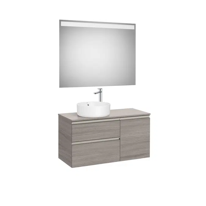 The Gap Pack (base unit with two drawers and one door for over countertop basin on the left and Eidos LED mirror)