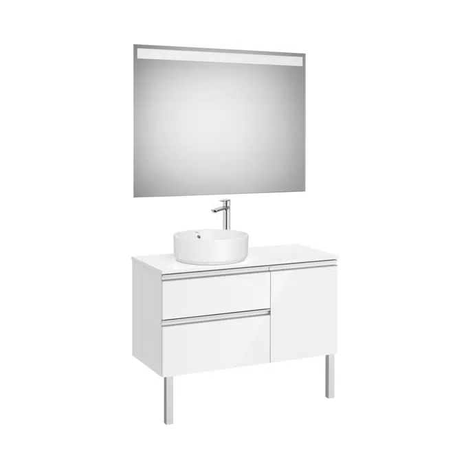 The Gap Pack (base unit with two drawers and one door for over countertop basin on the left and Eidos LED mirror)