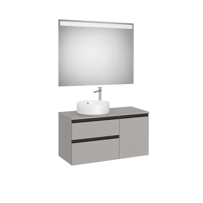 The Gap Pack (base unit with two drawers and one door for over countertop basin on the left and Eidos LED mirror)