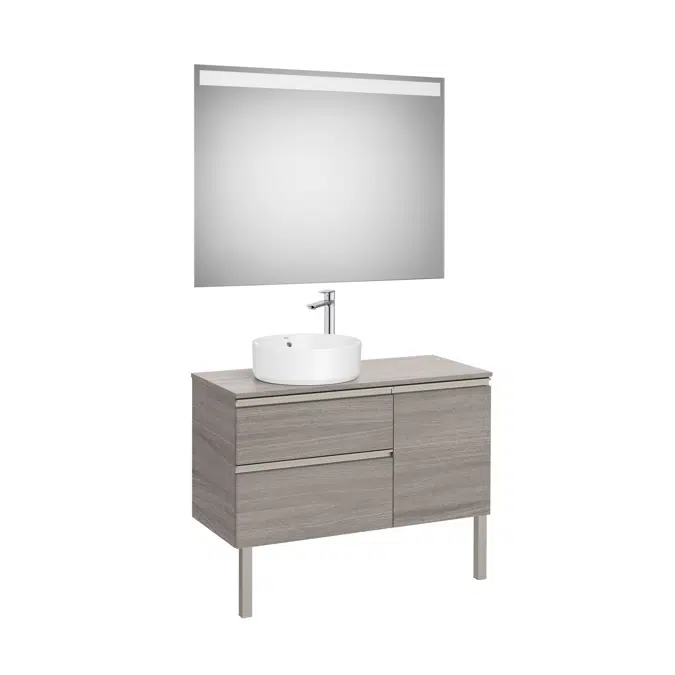 The Gap Pack (base unit with two drawers and one door for over countertop basin on the left and Eidos LED mirror)