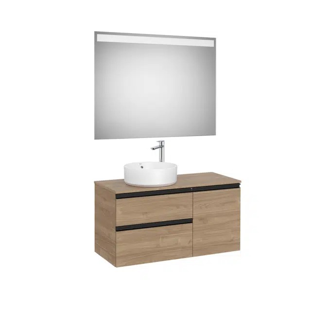 The Gap Pack (base unit with two drawers and one door for over countertop basin on the left and Eidos LED mirror)