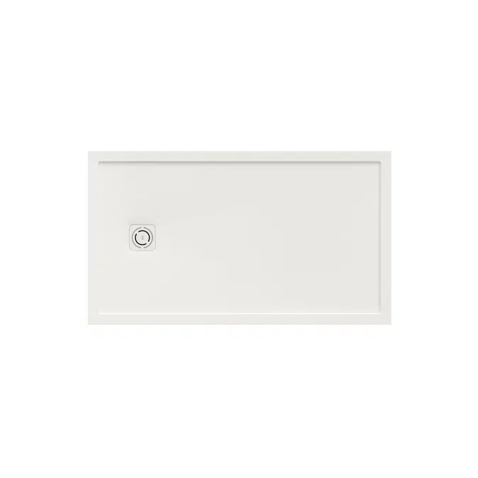 Terran Stonex® rectangular shower tray. Antislip surface. Gravel texture. Extraslim. Includes high-flow drain of 80 mm height and grid matching the colour of the shower tray