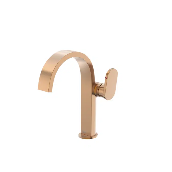 Kay - Basin mixer with side handle, smooth body and click-clack waste. Includes flexible supply hoses. Cold Start. L-Size.