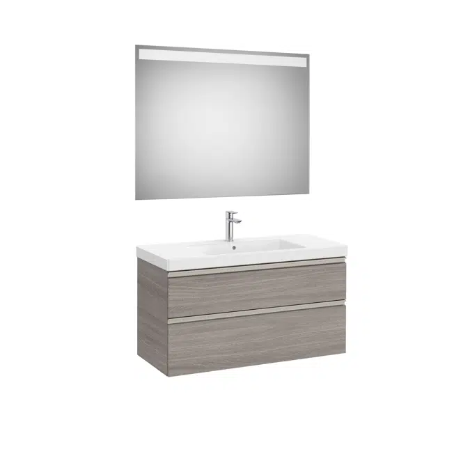 The Gap Pack (base unit with two drawers for centred over countertop basin and Eidos LED mirror)