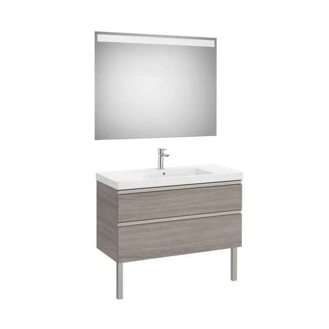 The Gap Pack (base unit with two drawers for centred over countertop basin and Eidos LED mirror)