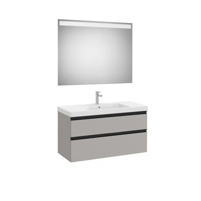The Gap Pack (base unit with two drawers for centred over countertop basin and Eidos LED mirror)